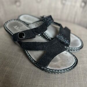 Alegria PG Lite Black Glitter Wedge Sandals Women 35 Gemstone Comfort Slip On